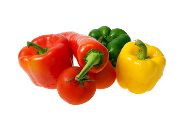 Colourful Peppers and Tomatoe Isolated on White