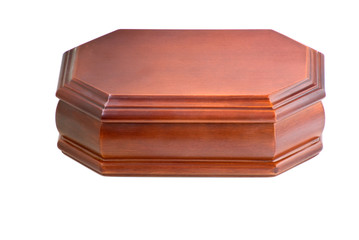 Casket wooden carved. Isolated on white background.