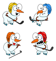 Snowmen play hockey