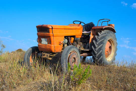 old orange tractor