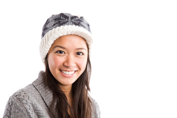 Beautiful happy winter asian woman