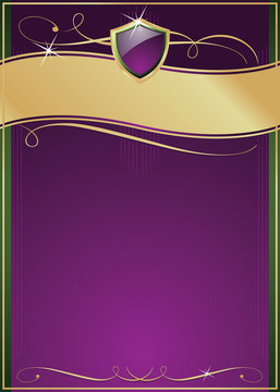 Purple, Green & Gold Page Background With Shield Emblem