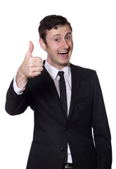 happy businessman showing thumb up