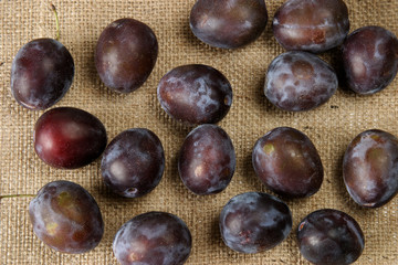 Plums on sacking