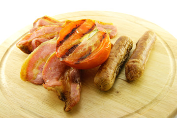 Cooked Breakfast Items on a Wooden Plate