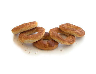 Five bagels with sesame isolated on white