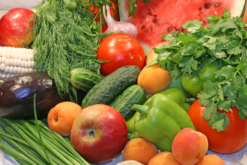 Naklejka na ściany i meble Colorful fresh group of vegetables and fruits