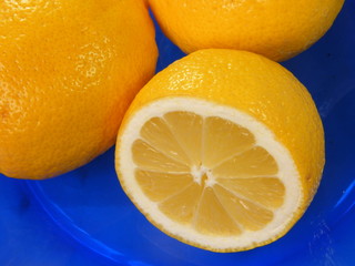 lemon on blue plate