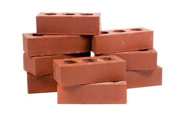 Stack of red bricks on white