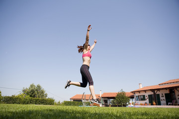 woman running and jumping