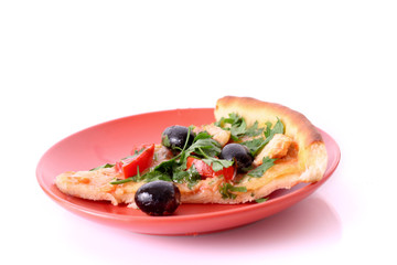 tasty Pizza with olives isolated on white