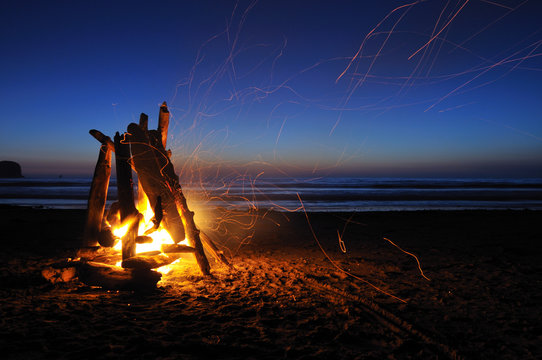 Campfire on shi shi beach in Olympic national park