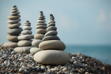 stone stacks on pebble beach