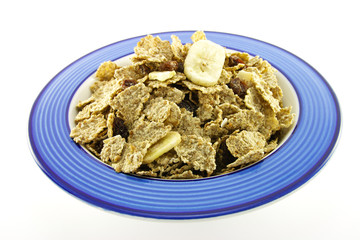 Bran Flakes in a Blue Bowl