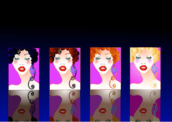 set of beautiful woman's face in vector