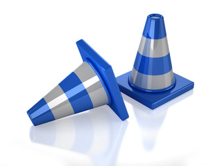 Two blue stripped cones