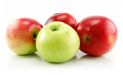 Ripe Green and Red Apples Isolated on White