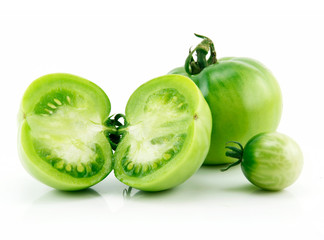Ripe Green Sliced Tomatoes Isolated on White
