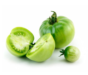 Ripe Green Sliced Tomatoes Isolated on White