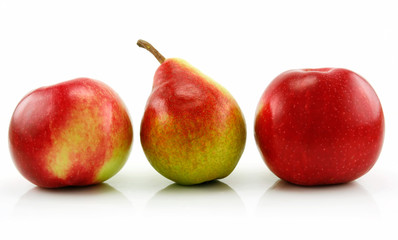 Ripe Apples and Pear in a Row Isolated on White
