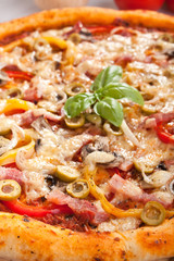 ham, mushroom and vegetable pizza
