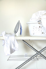 Still life of laundry on ironing board