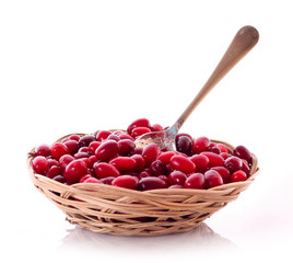 spoon in cranberries on the plate isolated on white