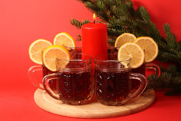 Six mugs of Christmas mulled wine