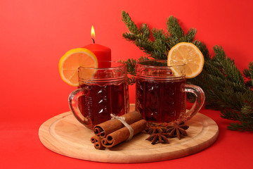 Christmas still life. Mulled wine and spice