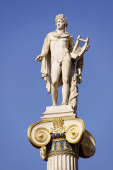 Apollo statue, the ancient greek god of music and poetry in front of the Academy of Athens - obrazy, fototapety, plakaty