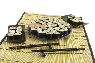 sushi on a bamboo mat