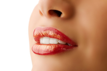 Fototapeta premium golden lips close up