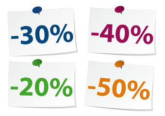 R&eacute;ductions, promo, soldes : -20%, -30%, -40%, -50%