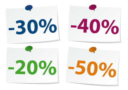 Réductions, promo, soldes : -20%, -30%, -40%, -50%