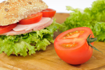 Cut Tomato With Salad Roll