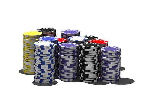 multicolor poker chips - isolated on white