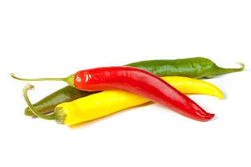 red, yellow and green hot chili peppers