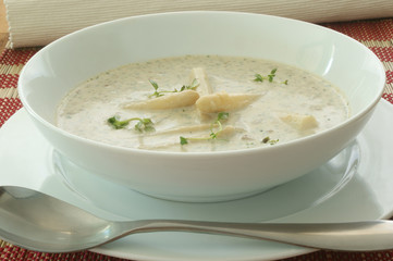 mushroom soup with organic asparagus