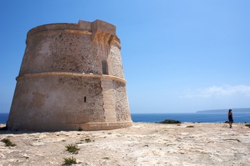 Fototapeta na wymiar Torre de sa Punta Prima Formentera Ibiza