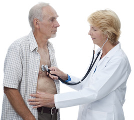 Doctor examining elderly patient