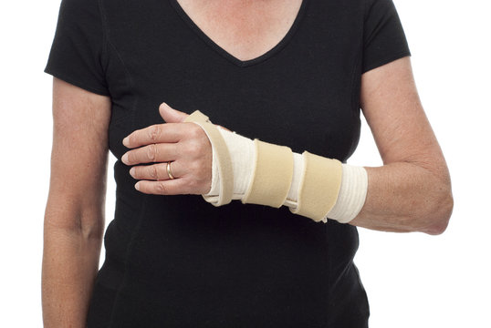 Woman With Arm In Bandage And Splint