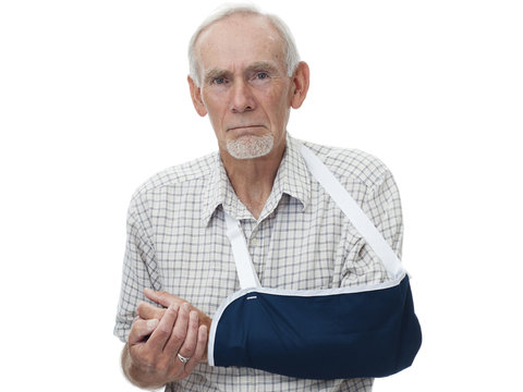 Senior Man Ith Painful Arm In Sling