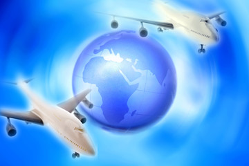 Fototapeta premium Aircraft flying around the globe