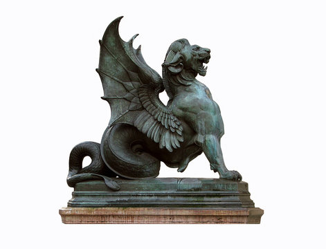 Winged Lion-Dragon Sphinks in stone, Paris, France