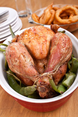 chicken with green beans and onion rings