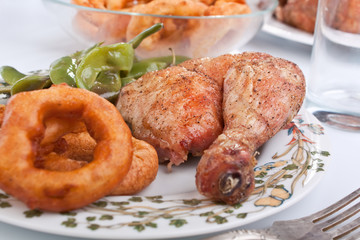 roasted chicken legs with garnish