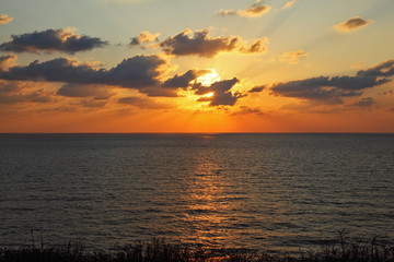 Sparkling sunset above Mediterranean sea