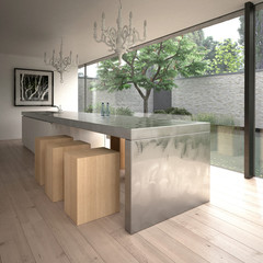 Modern steel kitchen island (3D render)