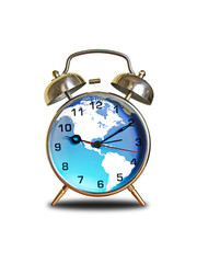 alarm clock with blue globe in the dial