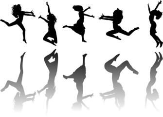 High quality silhouettes of jumping girls